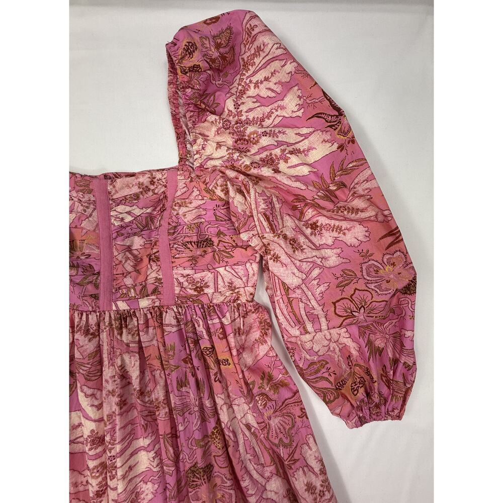 Ulla Johnson Leilani Dress Sz 8 100% cotton pink & gold floral print pockets - Picture 6 of 15